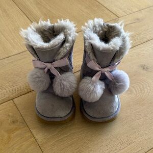 UGG Gray Kids Boots with Pom Poms